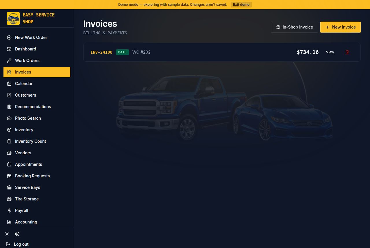 Invoices screen